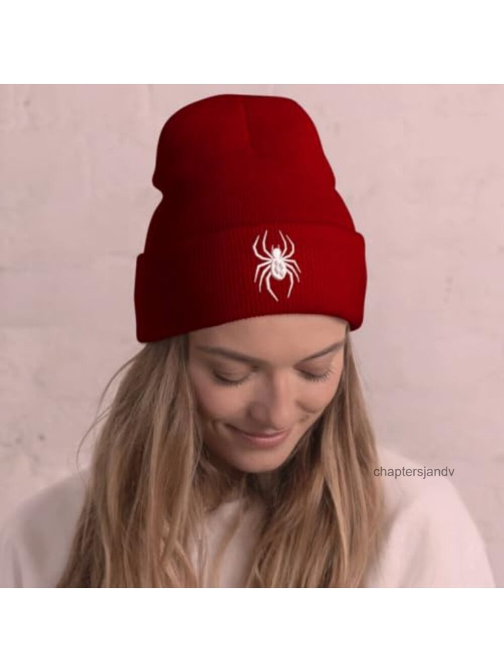 Spider Web Embroidered Beanie Hat Acrylic Knit Winter Cap - Picture 3 of 3